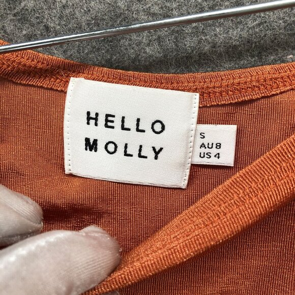 Hello Molly One Shoulder Dress Womens S (4) Orange Copper Long Sleeve Stretchy - Picture 9 of 10